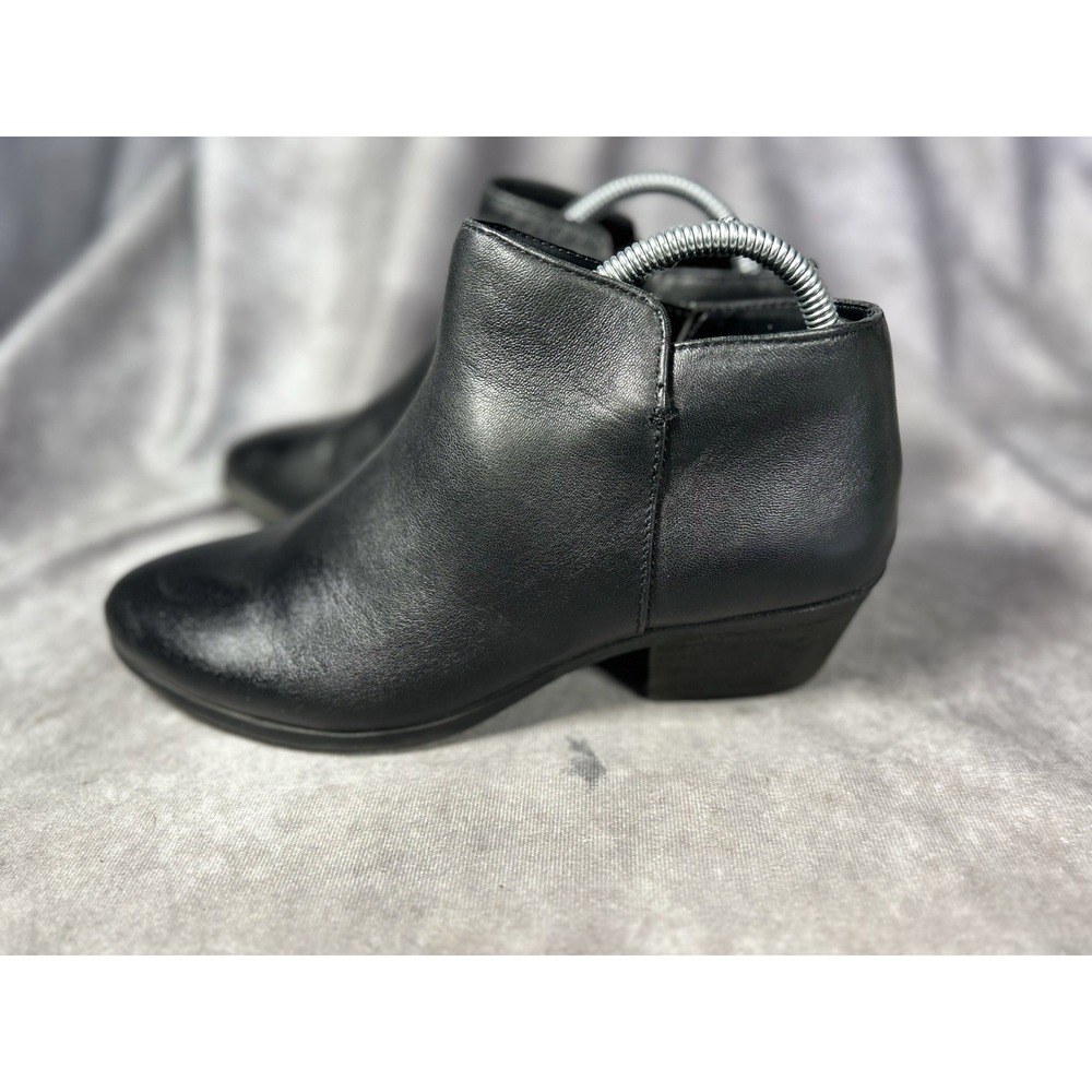 Bass Nina Black Leather Ankle Booties Side Zip Block Heel Women's 9W Wide